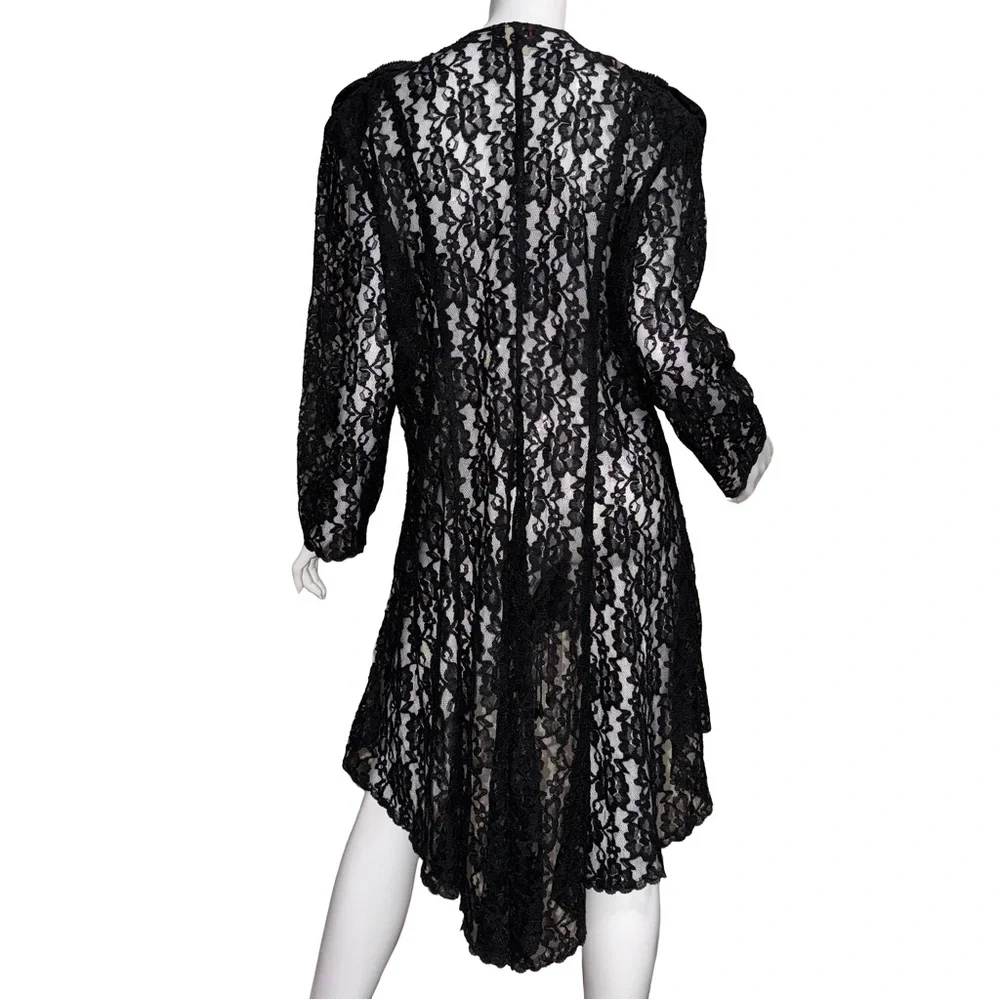 Vintage 80s Sheer Scalloped Lace Duster Jacket Whimsigoth Victorian Gothic